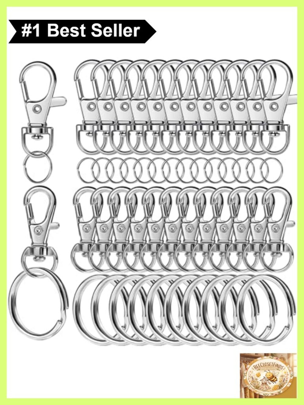 60 Pc Swivel Snap Hooks Key Rings Keychain Making Kit Metal Split Rings